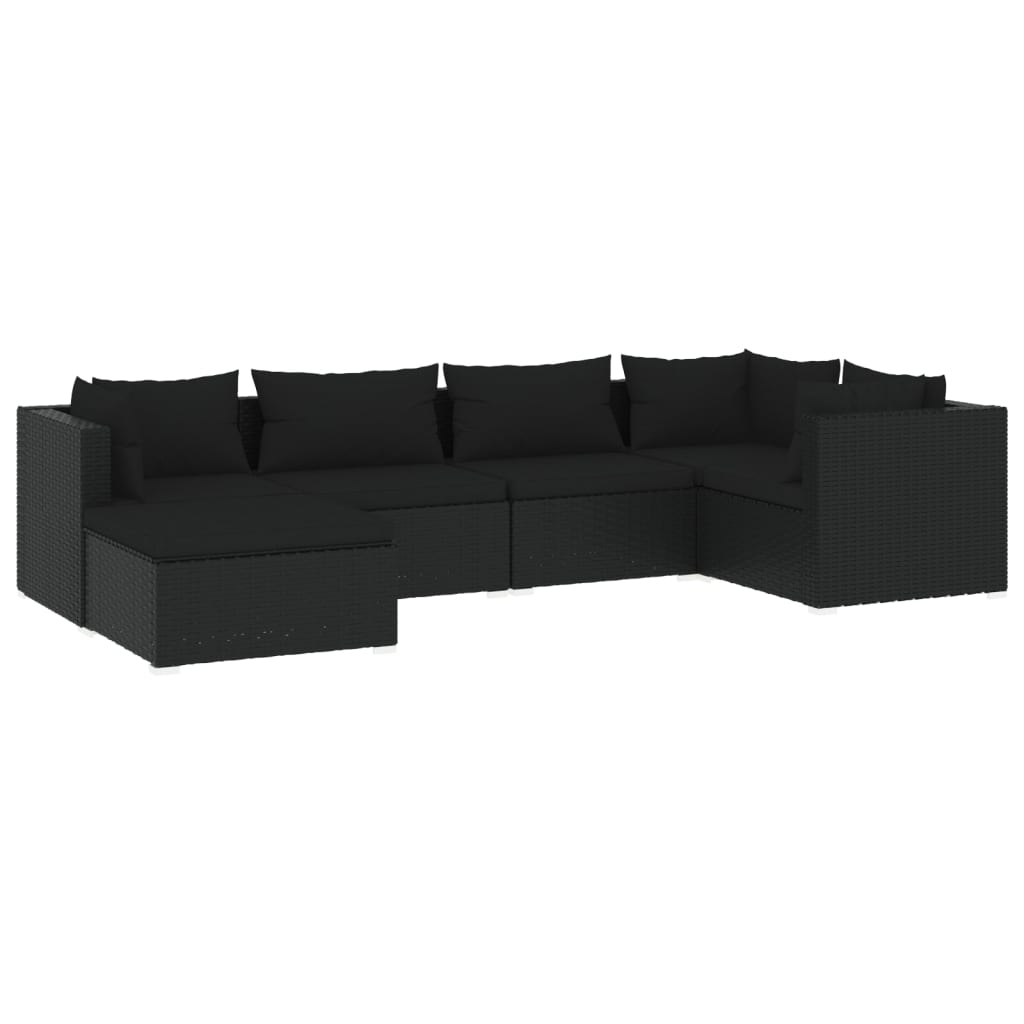 vidaXL 6-tlg. Garten-Lounge-Set mit Kissen Poly Rattan Schwarz