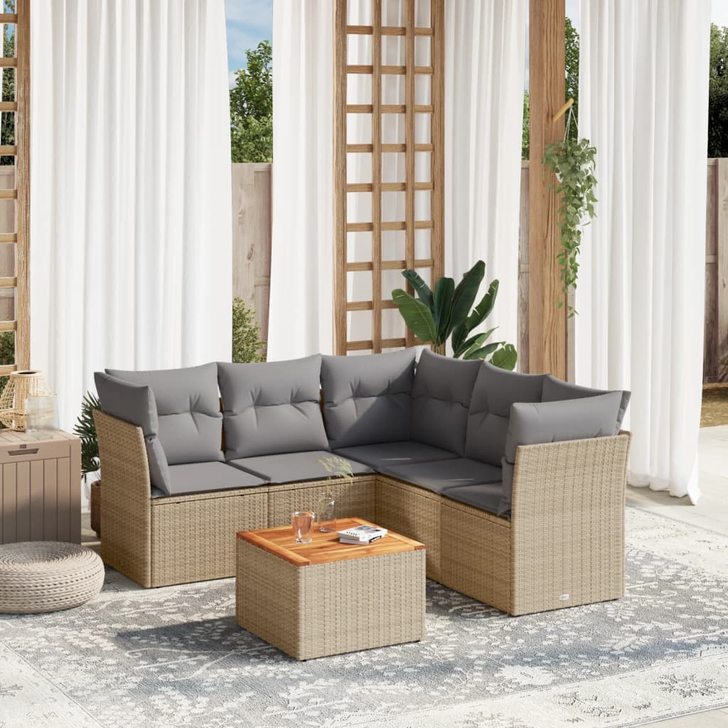 vidaXL 6-tlg. Garten-Sofagarnitur mit Kissen Beige Poly Rattan