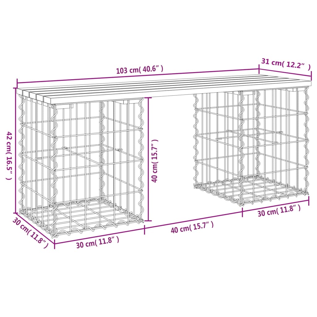 vidaXL Gartenbank aus Gabionen 103x31x42 cm Massivholz Douglasie