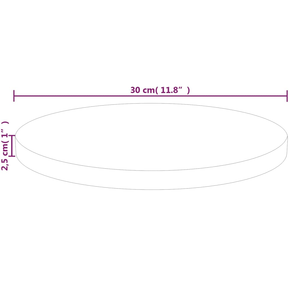 vidaXL Runde Tischplatte Ø30x2,5 cm Unbehandeltes Massivholz Eiche