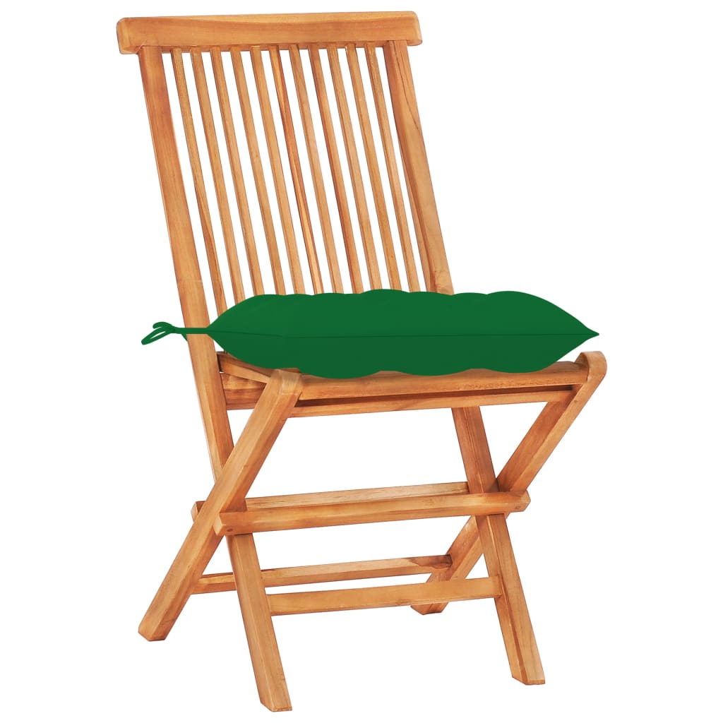 vidaXL 3-tlg. Bistro-Set mit Grünen Kissen Massivholz Teak