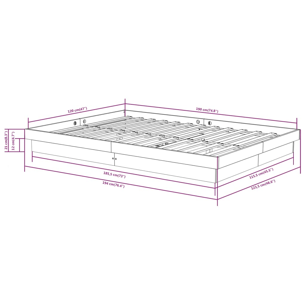 vidaXL Massivholzbett Schwarz 120x190 cm