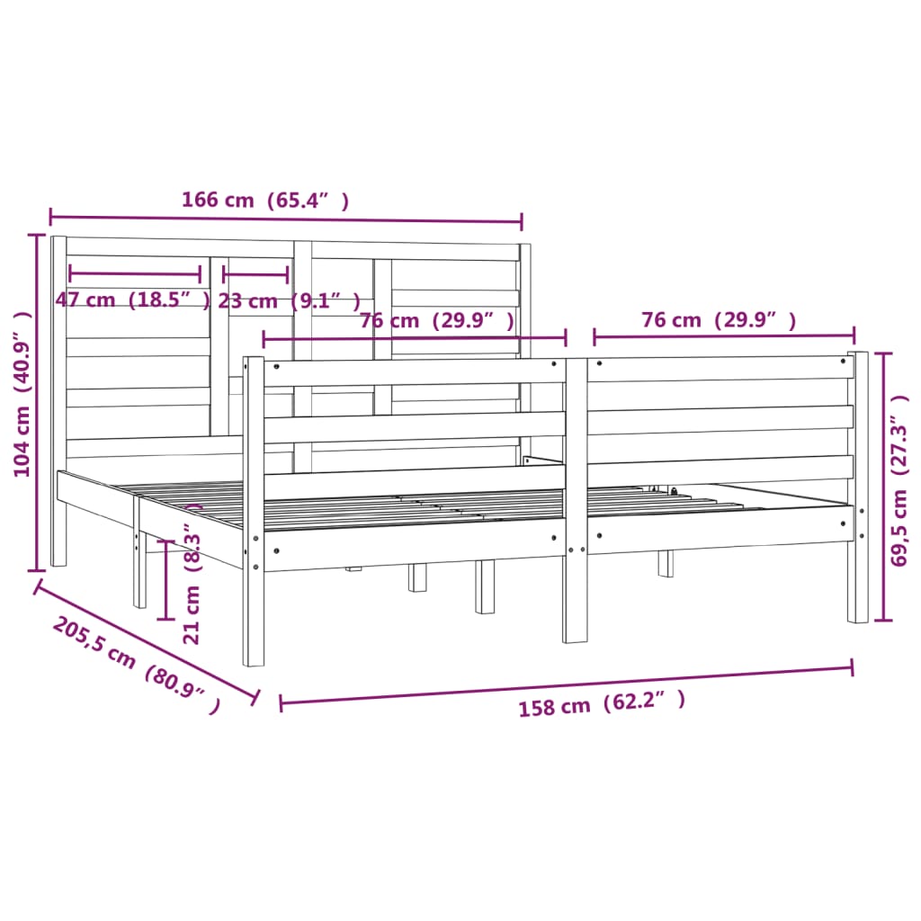 vidaXL Massivholzbett ohne Matratze 160x200 cm