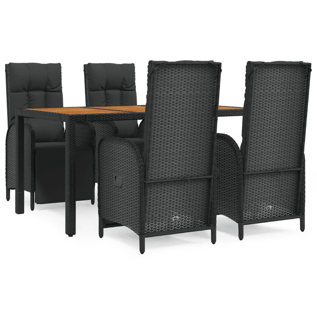 vidaXL 5-tlg. Garten-Essgruppe mit Kissen Schwarz Poly Rattan