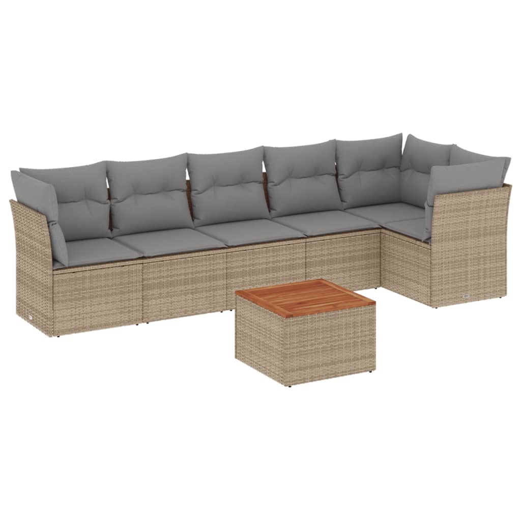 vidaXL 7-tlg. Garten-Sofagarnitur mit Kissen Beige Poly Rattan