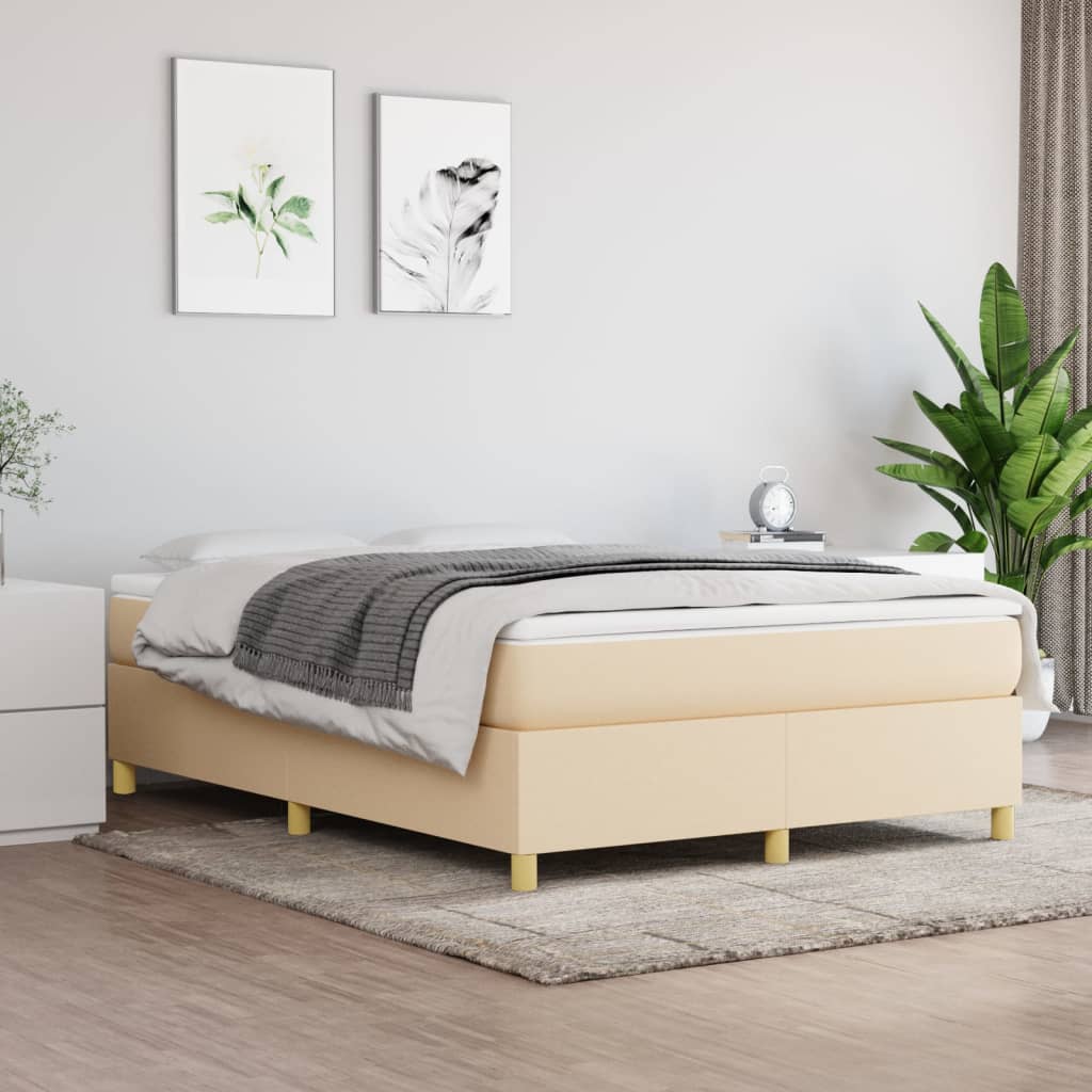 vidaXL Boxspringbett mit Matratze Creme 140x190 cm Stoff