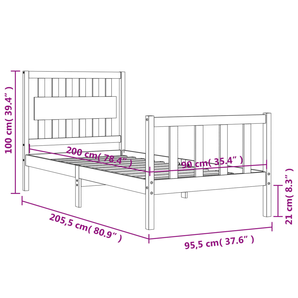 vidaXL Massivholzbett ohne Matratze Weiß 90x200 cm Kiefernholz