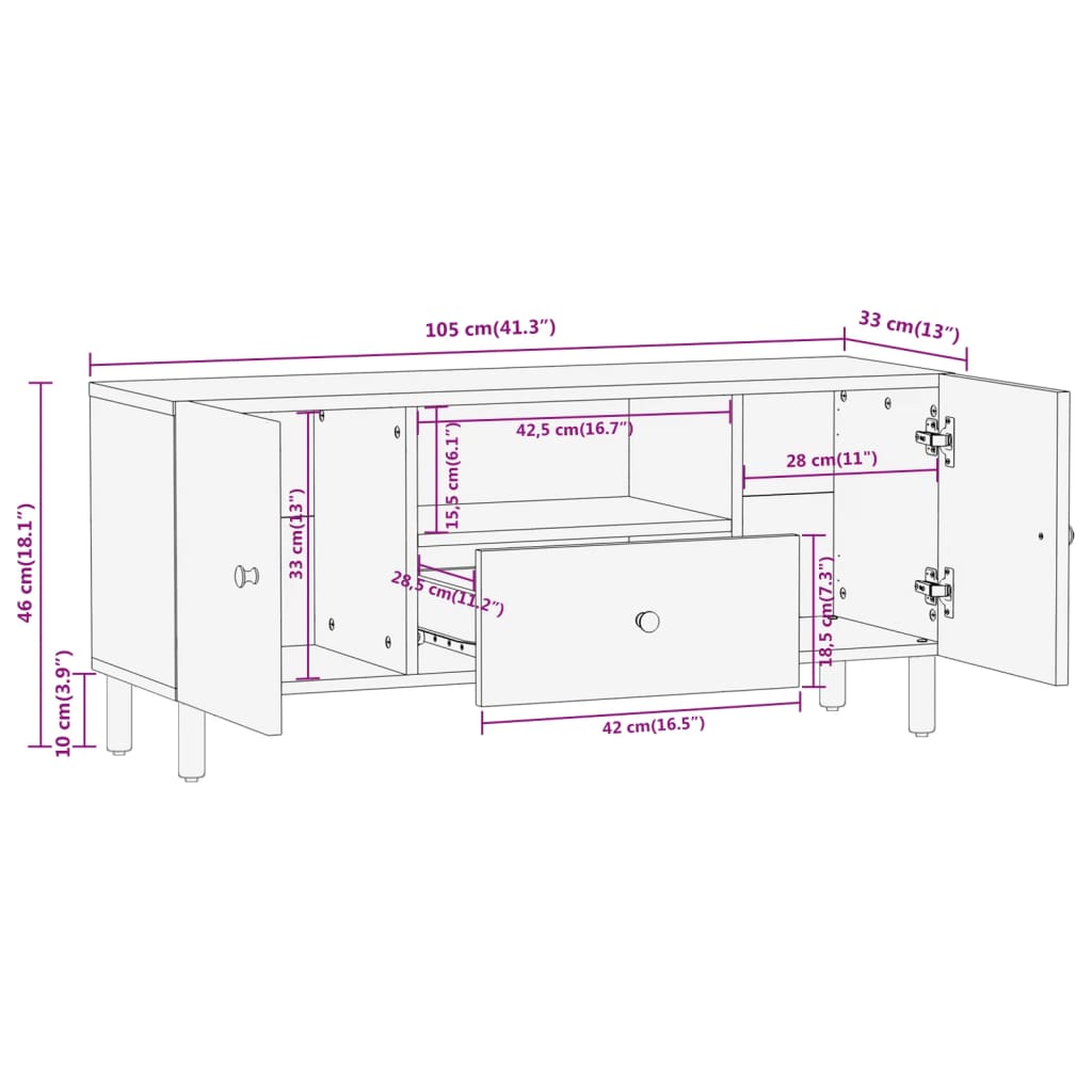 vidaXL TV-Schrank 105x33x46 cm Massivholz Mango