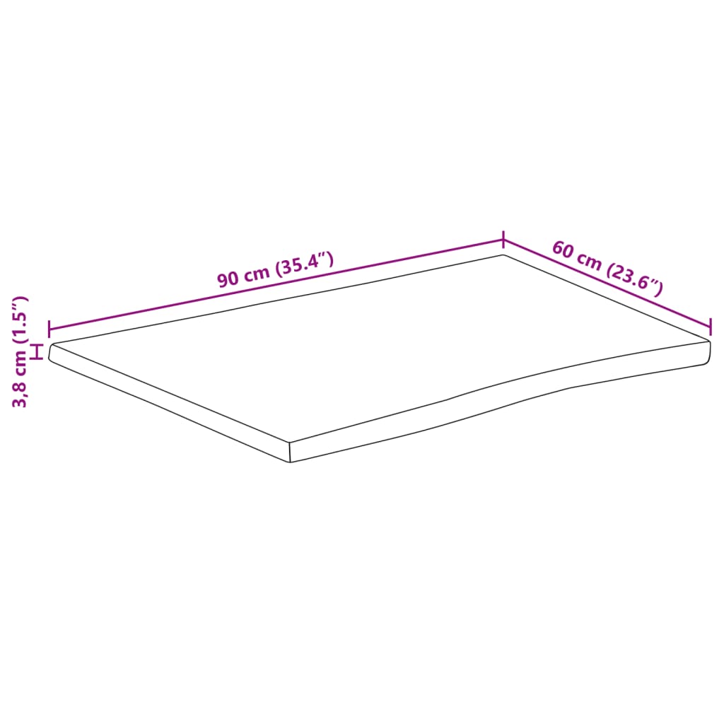 vidaXL Tischplatte mit Baumkante 90x60x3,8 cm Raues Mango Massivholz