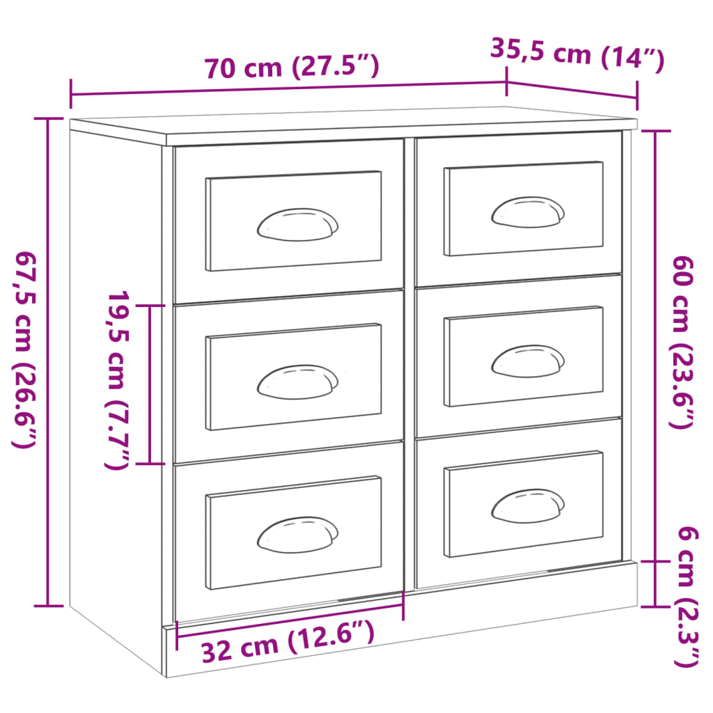 vidaXL Sideboards 3 Stk. Weiß Holzwerkstoff