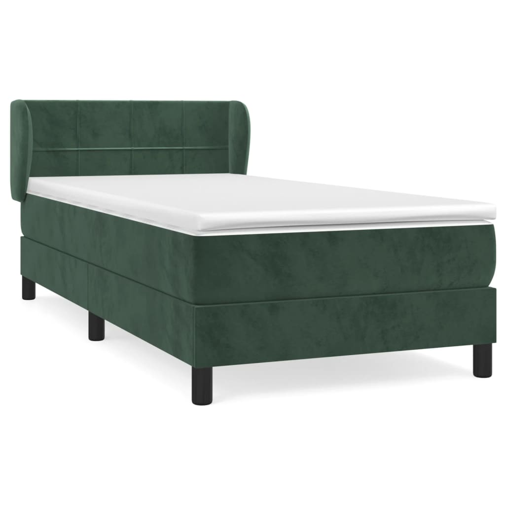 vidaXL Boxspringbett mit Matratze Dunkelgrün 90x200 cm Samt