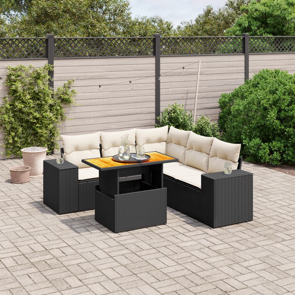 vidaXL 6-tlg. Garten-Sofagarnitur mit Kissen Schwarz Poly Rattan