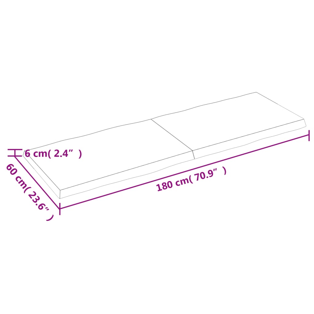 vidaXL Tischplatte 180x60x(2-6) cm Massivholz Behandelt Baumkante