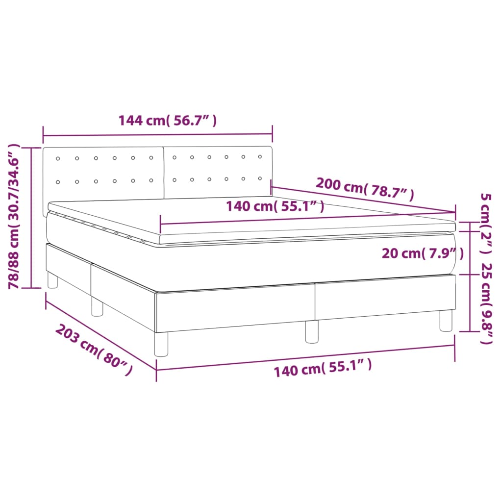 vidaXL Boxspringbett mit Matratze & LED Braun 140x200 cm Kunstleder