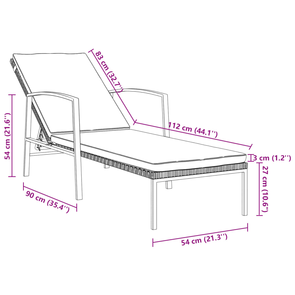 vidaXL Sonnenliege mit Auflage Poly Rattan Grau