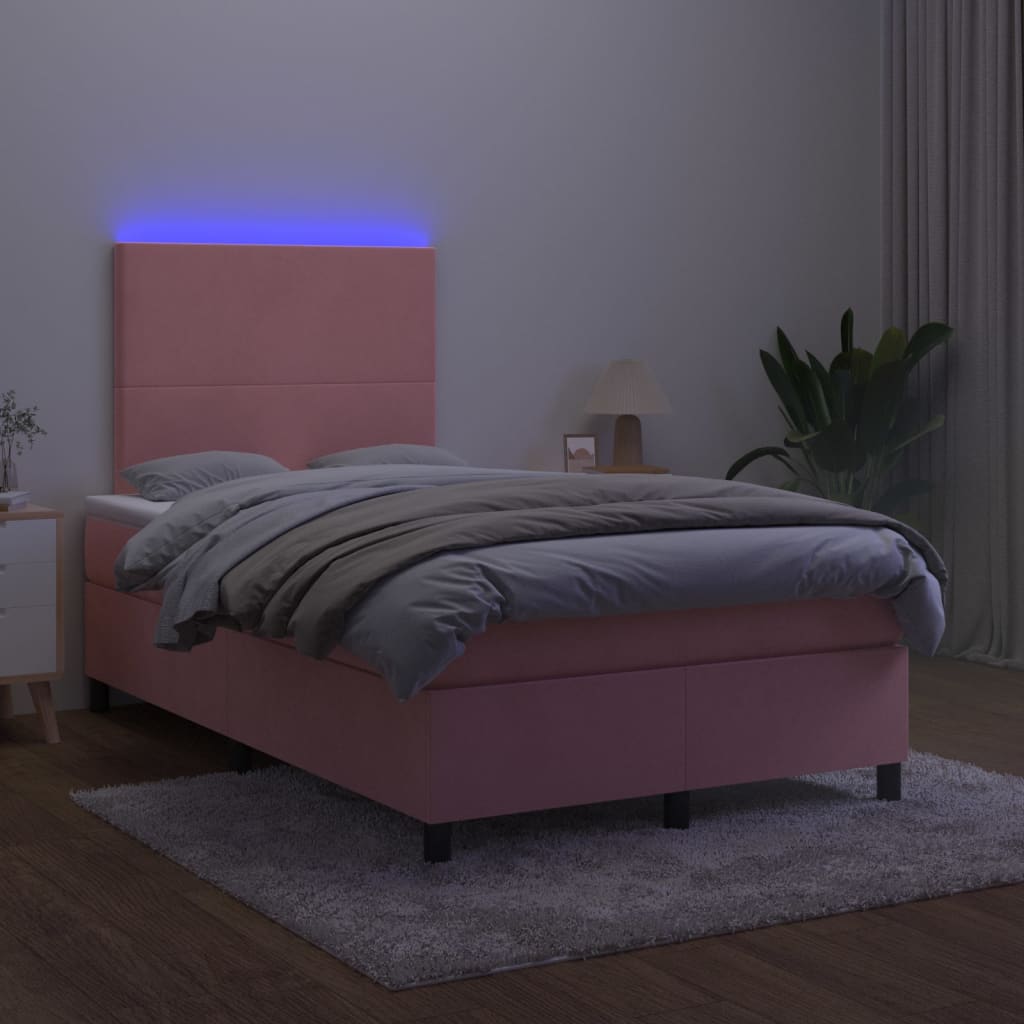 vidaXL Boxspringbett mit Matratze & LED Rosa 120x200 cm Samt