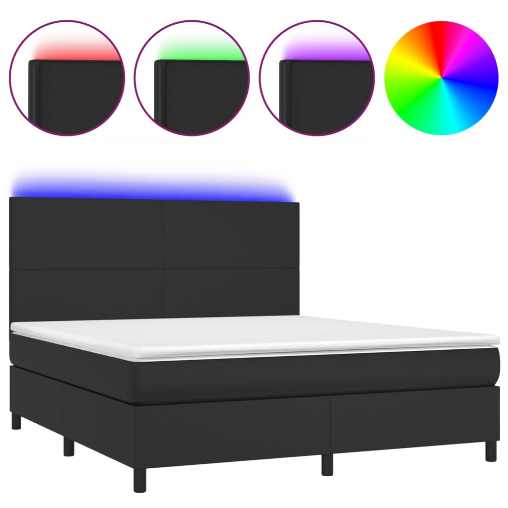 vidaXL Boxspringbett mit Matratze & LED Schwarz 180x200 cm Kunstleder