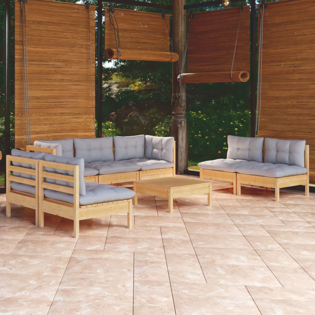 vidaXL 8-tlg. Garten-Lounge-Set mit Grauen Kissen Kiefer Massivholz