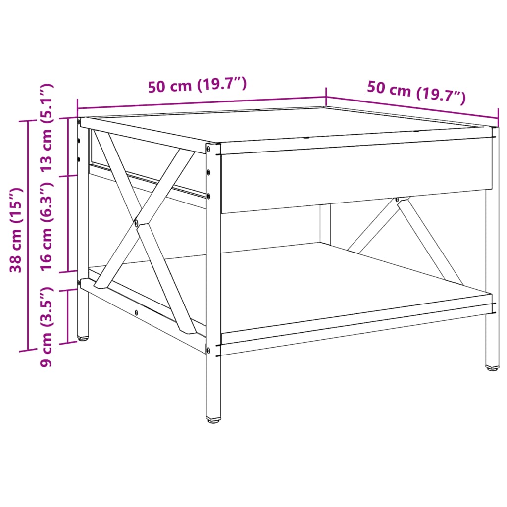 vidaXL Couchtisch mit Infinity-LED Sonoma-Eiche 50x50x38 cm