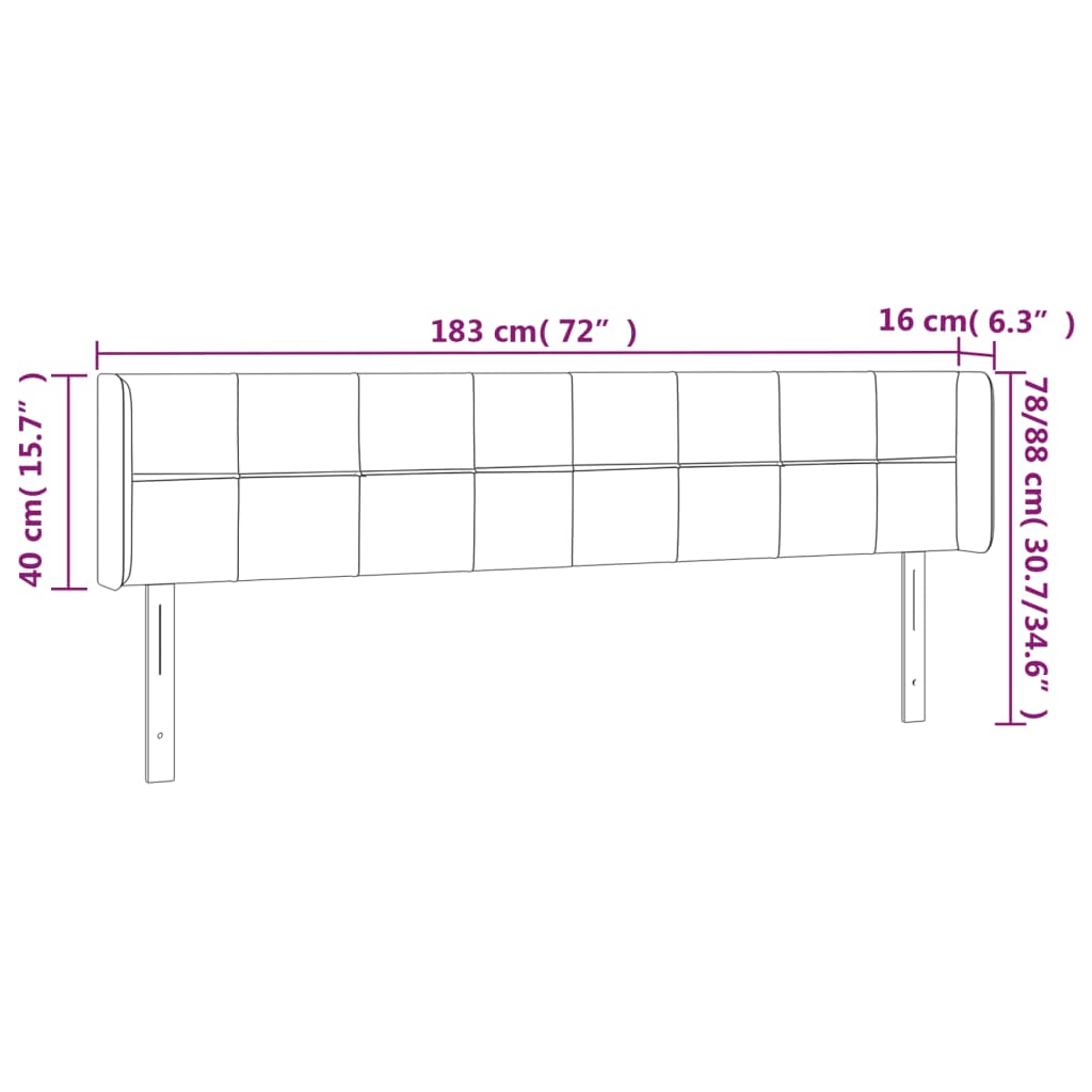 vidaXL LED Kopfteil Schwarz 183x16x78/88 cm Samt