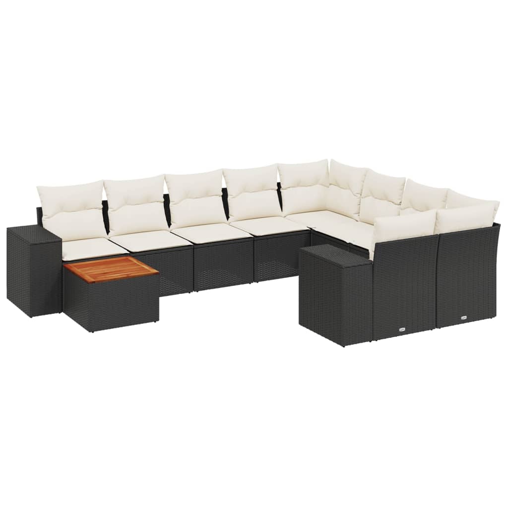 vidaXL 10-tlg. Garten-Sofagarnitur mit Kissen Schwarz Poly Rattan