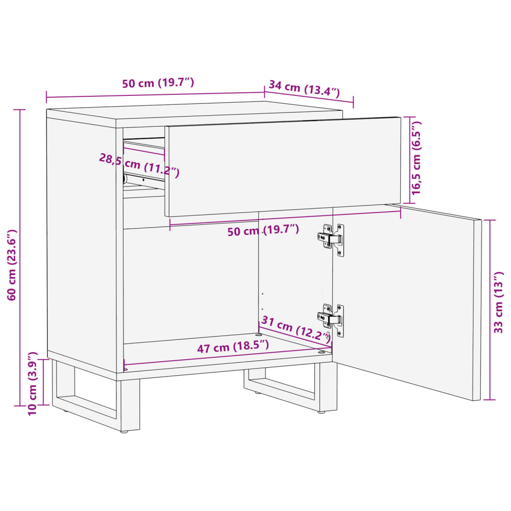 vidaXL Nachttisch 50x34x60 cm Massivholz Akazie