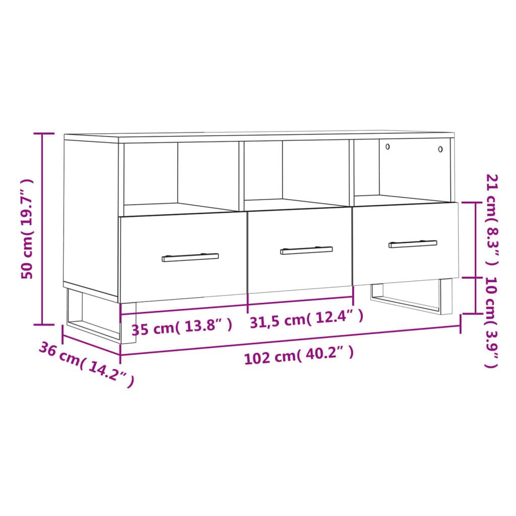 vidaXL TV-Schrank Hochglanz-Weiß 102x36x50 cm Holzwerkstoff