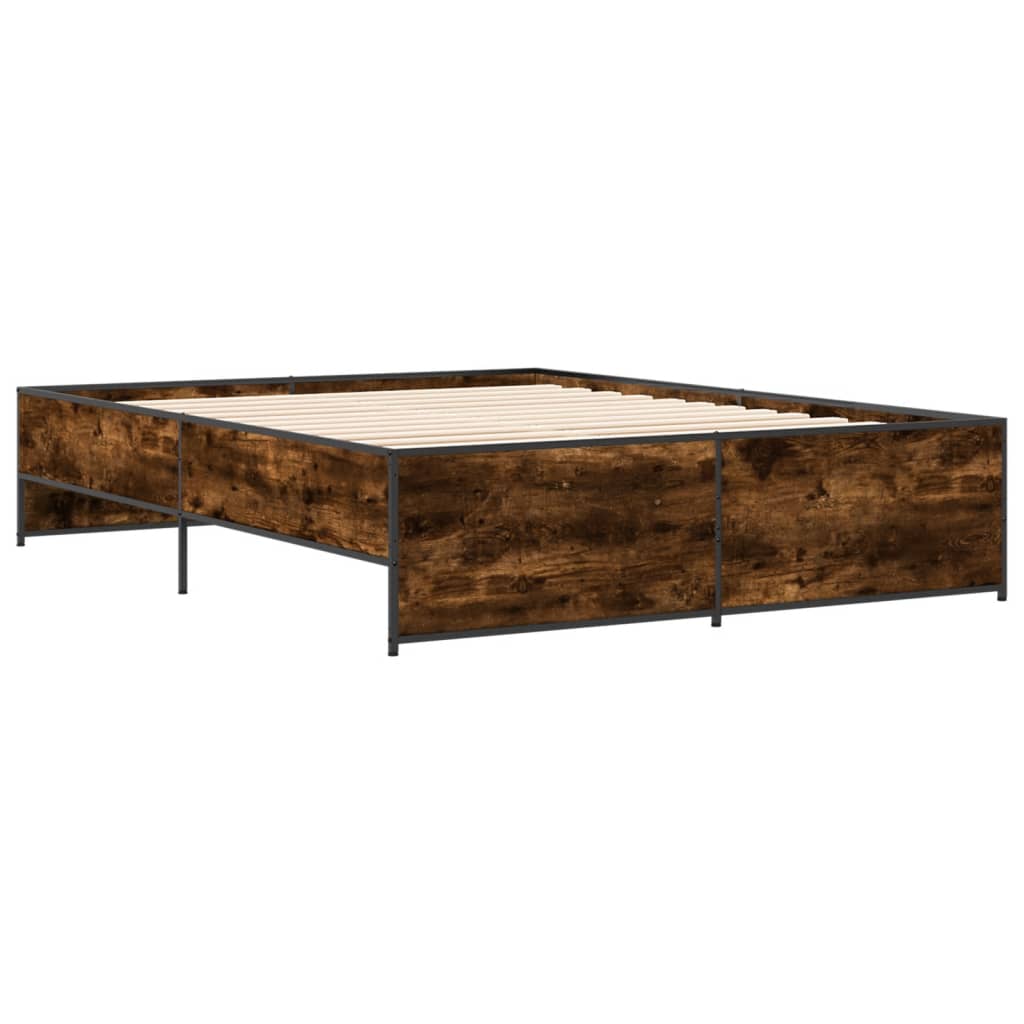 vidaXL Bettgestell Räuchereiche 150x200 cm Holzwerkstoff und Metall