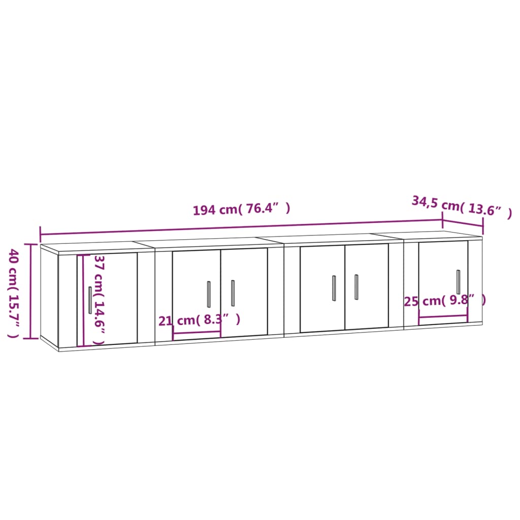 vidaXL 4-tlg. TV-Schrank-Set Hochglanz-Weiß Holzwerkstoff