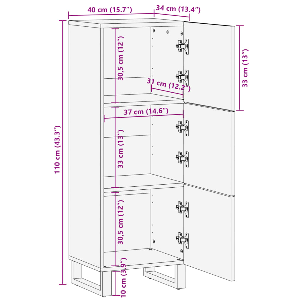 vidaXL Highboard 40x34x110 cm Massivholz Akazie