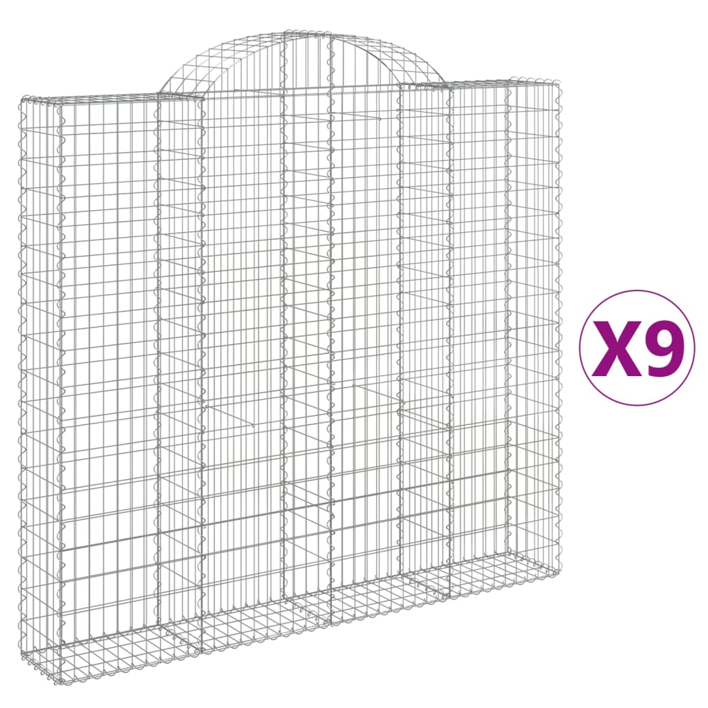 vidaXL Gabionen mit Hochbogen 9 Stk. 200x30x180/200cm Verzinktes Eisen