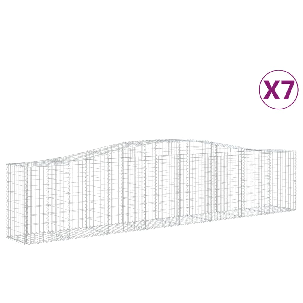 vidaXL Gabionen mit Hochbogen 7 Stk. 400x50x80/100cm Verzinktes Eisen