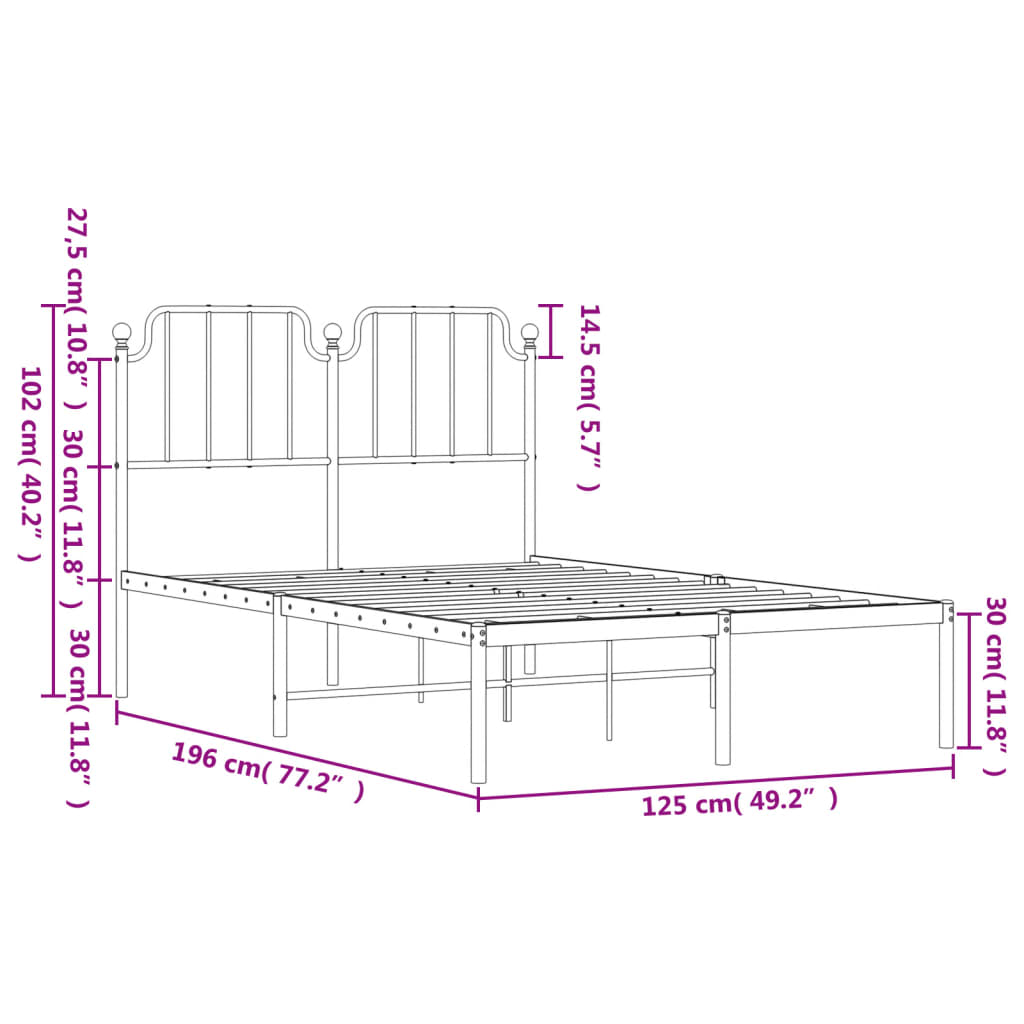 vidaXL Bettgestell mit Kopfteil Metall Weiß 120x190 cm