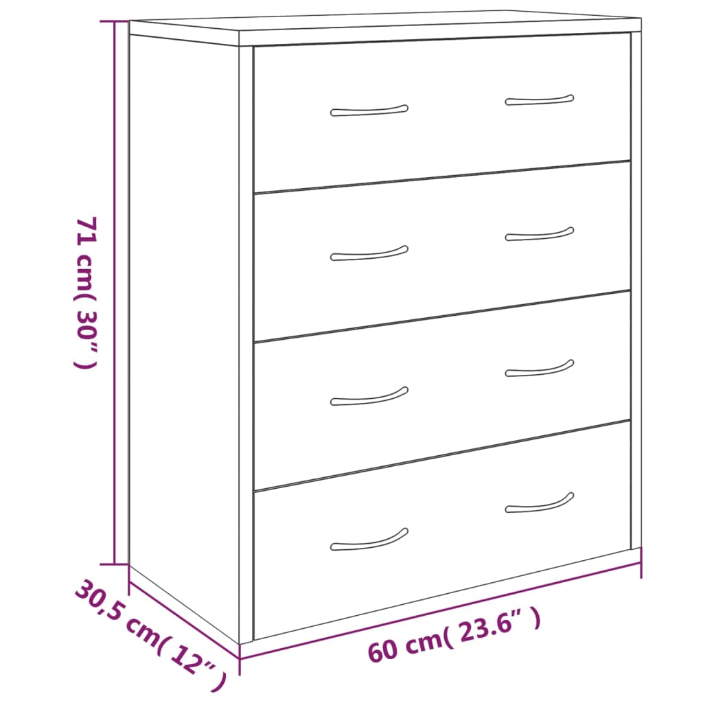 vidaXL Kommode mit 4 Schubladen 60x30,5x71 cm Braun Eichen-Optik