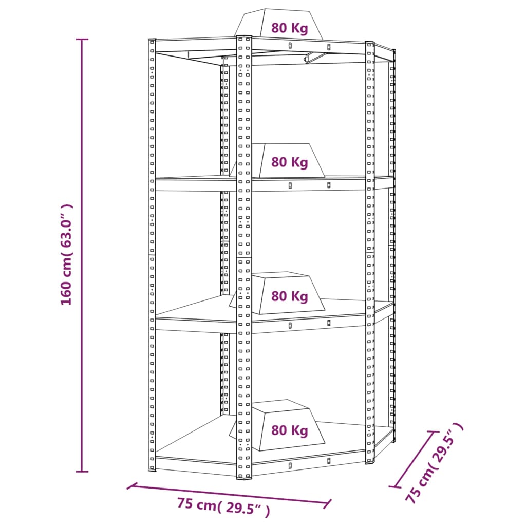 vidaXL Regale mit 4 Böden 5 Stk. Silbern Stahl & Holzwerkstoff