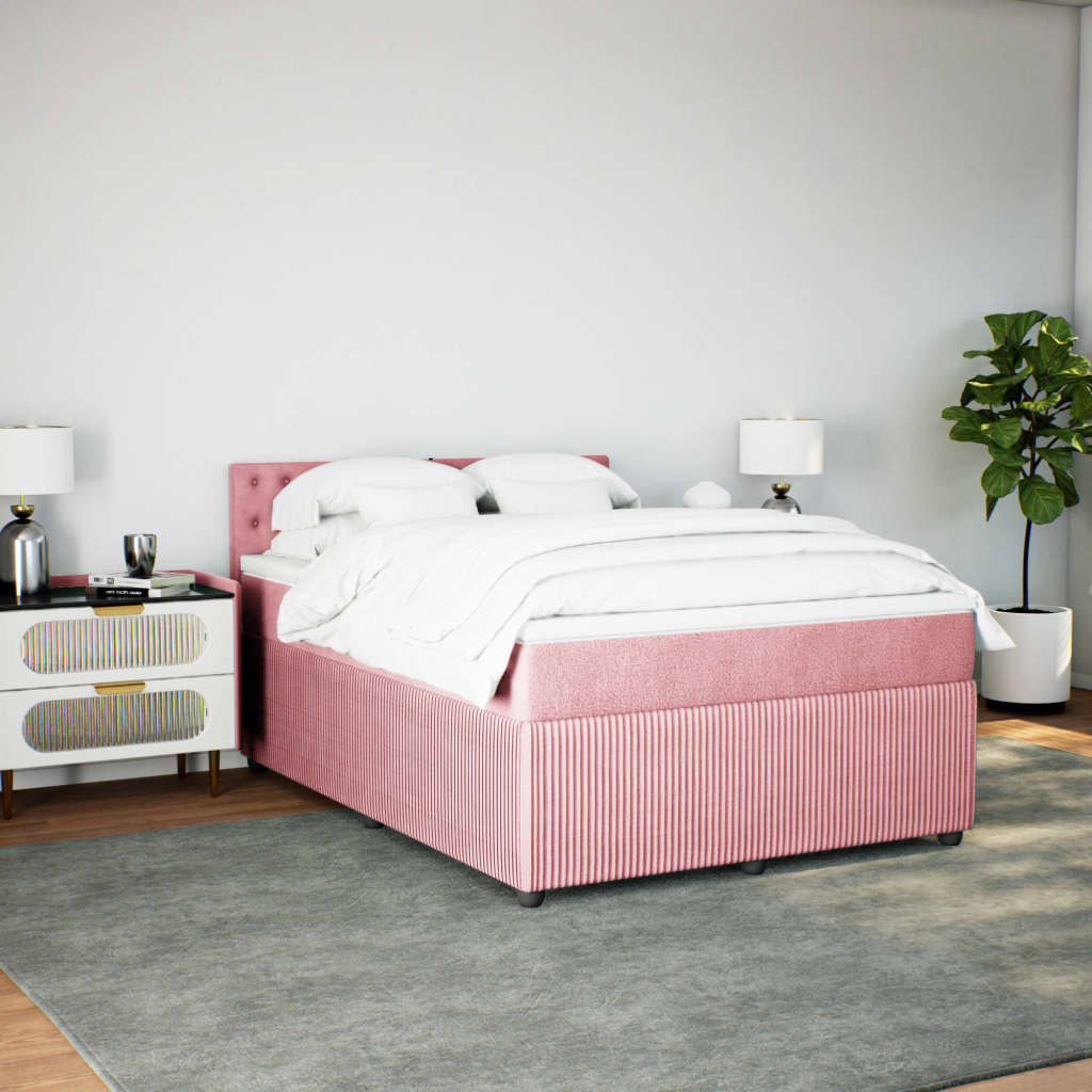 vidaXL Boxspringbett mit Matratze Rosa 140x200 cm Samt