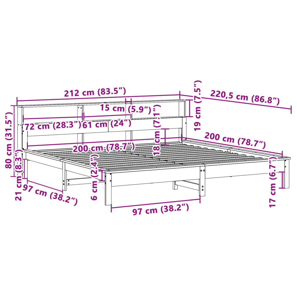 vidaXL Massivholzbett ohne Matratze Weiß 200x200 cm Kiefernholz