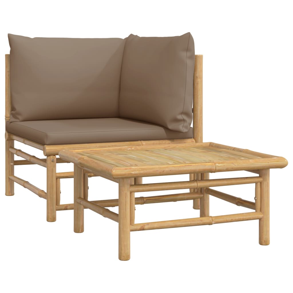 vidaXL 2-tlg. Garten-Lounge-Set mit Taupe Kissen Bambus