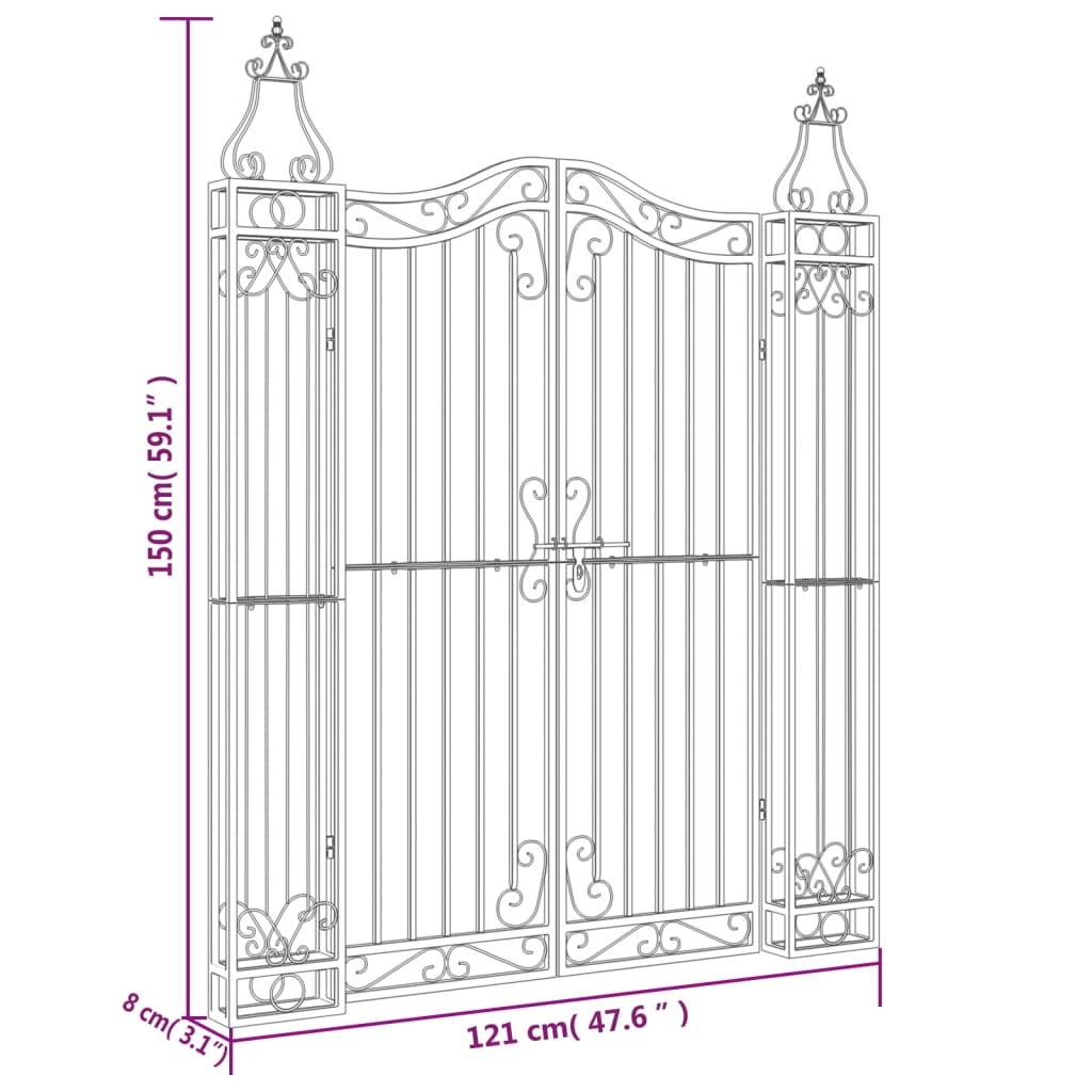 vidaXL Gartentor Schwarz 121x8x150 cm Schmiedeeisen