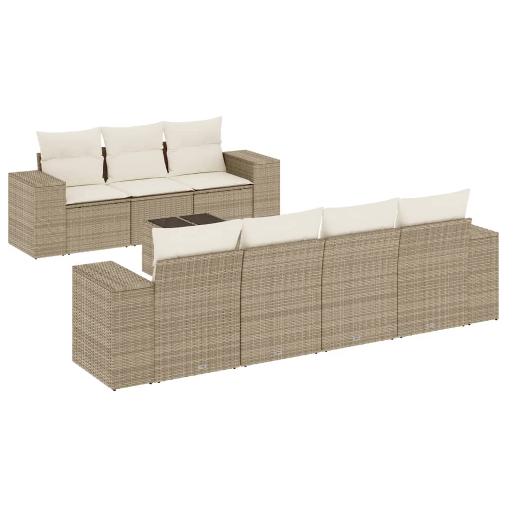 vidaXL 8-tlg. Garten-Sofagarnitur mit Kissen Beige Poly Rattan