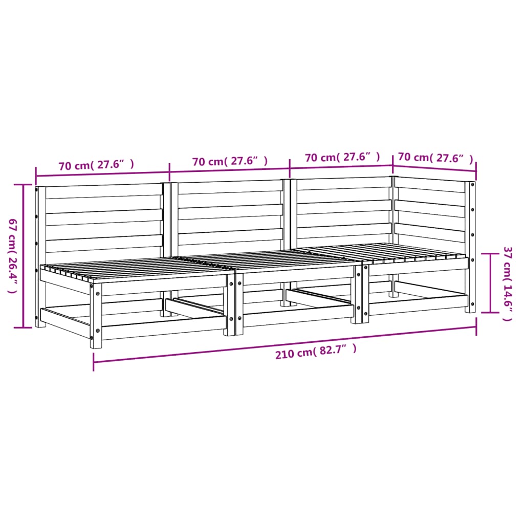 vidaXL Gartensofa 3-Sitzer Kiefernholz Imprägniert