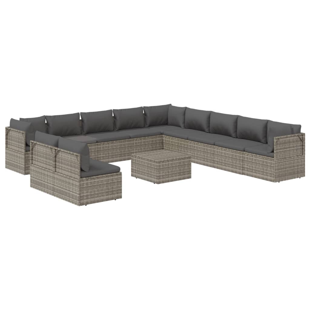 vidaXL 12-tlg. Garten-Lounge-Set mit Kissen Grau Poly Rattan