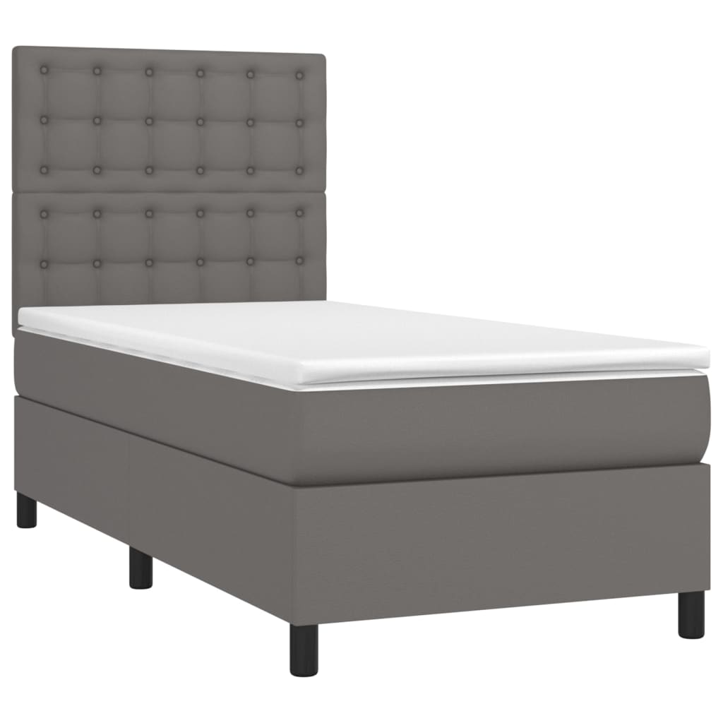 vidaXL Boxspringbett mit Matratze Grau 90x200 cm Kunstleder