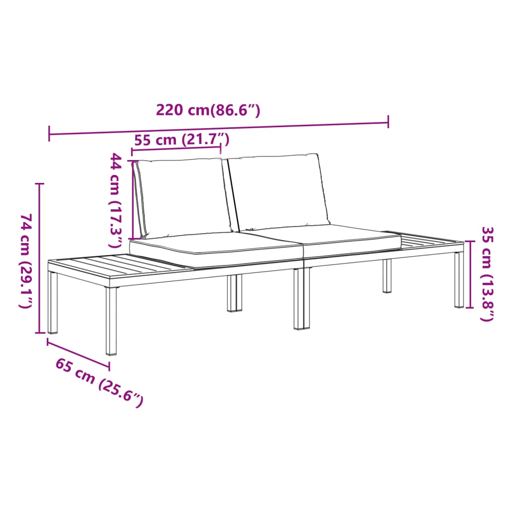 vidaXL 2-tlg. Garten-Sofagarnitur mit Kissen Schwarz Aluminium