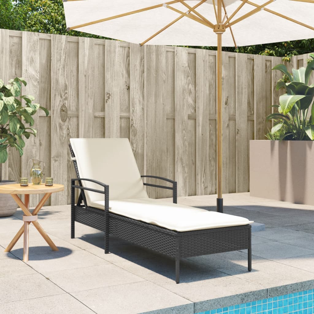 vidaXL Sonnenliege mit Auflage Schwarz 63x200x81 cm Poly Rattan