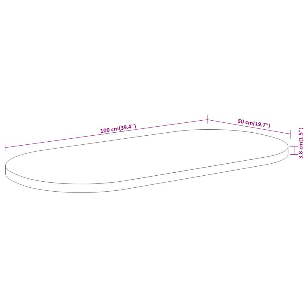 vidaXL Tischplatte 100x50x3,8 cm Oval Massivholz Akazie