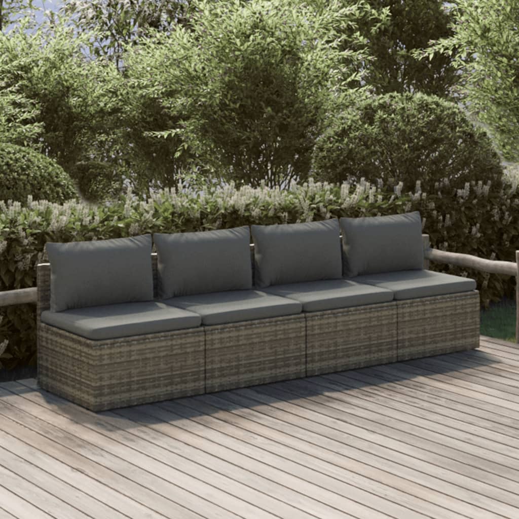 vidaXL 4-tlg. Garten-Lounge-Set mit Kissen Grau Poly Rattan