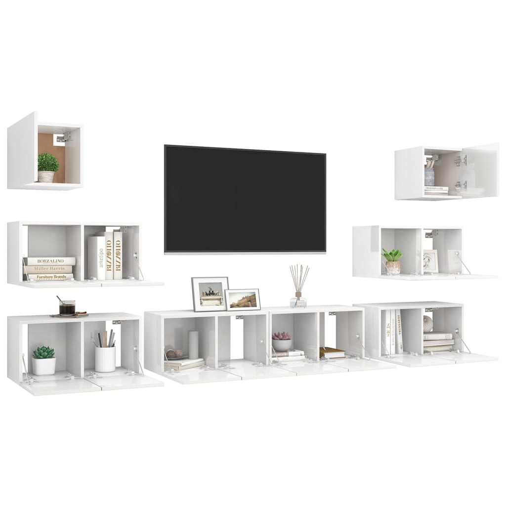 vidaXL 8-tlg. TV-Schrank-Set Hochglanz-Weiß Holzwerkstoff