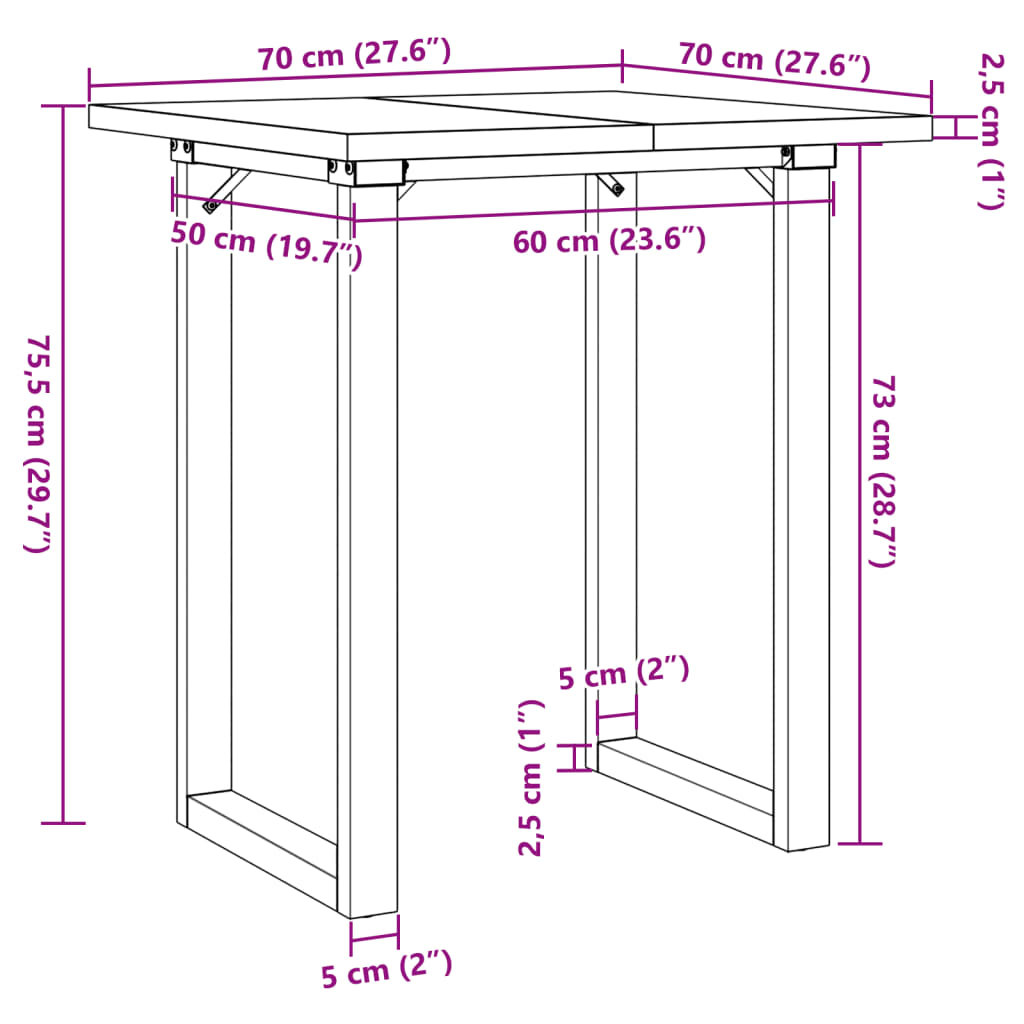 vidaXL Esstisch O-Gestell 70x70x75,5 cm Massivholz Kiefer & Gusseisen