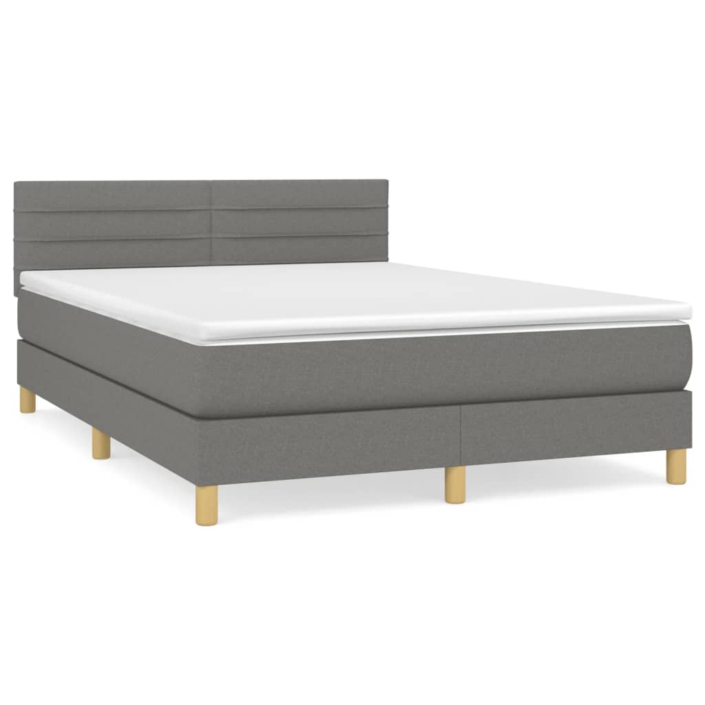 vidaXL Boxspringbett mit Matratze Dunkelgrau 140x200 cm Stoff